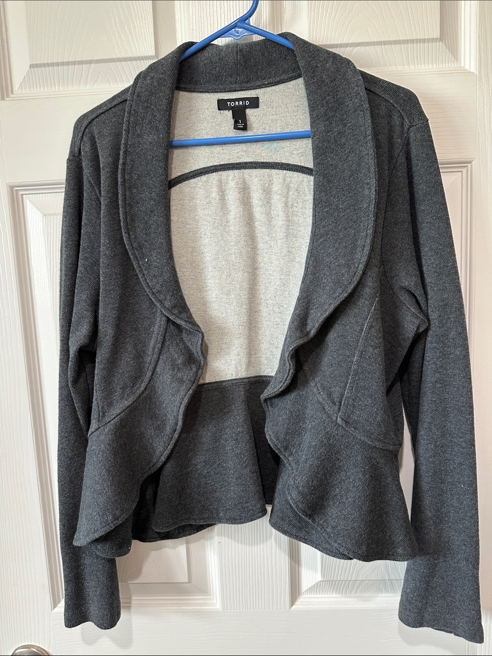 torrid Dark Charcoal Open-Front Ruffle Hem Cardigan